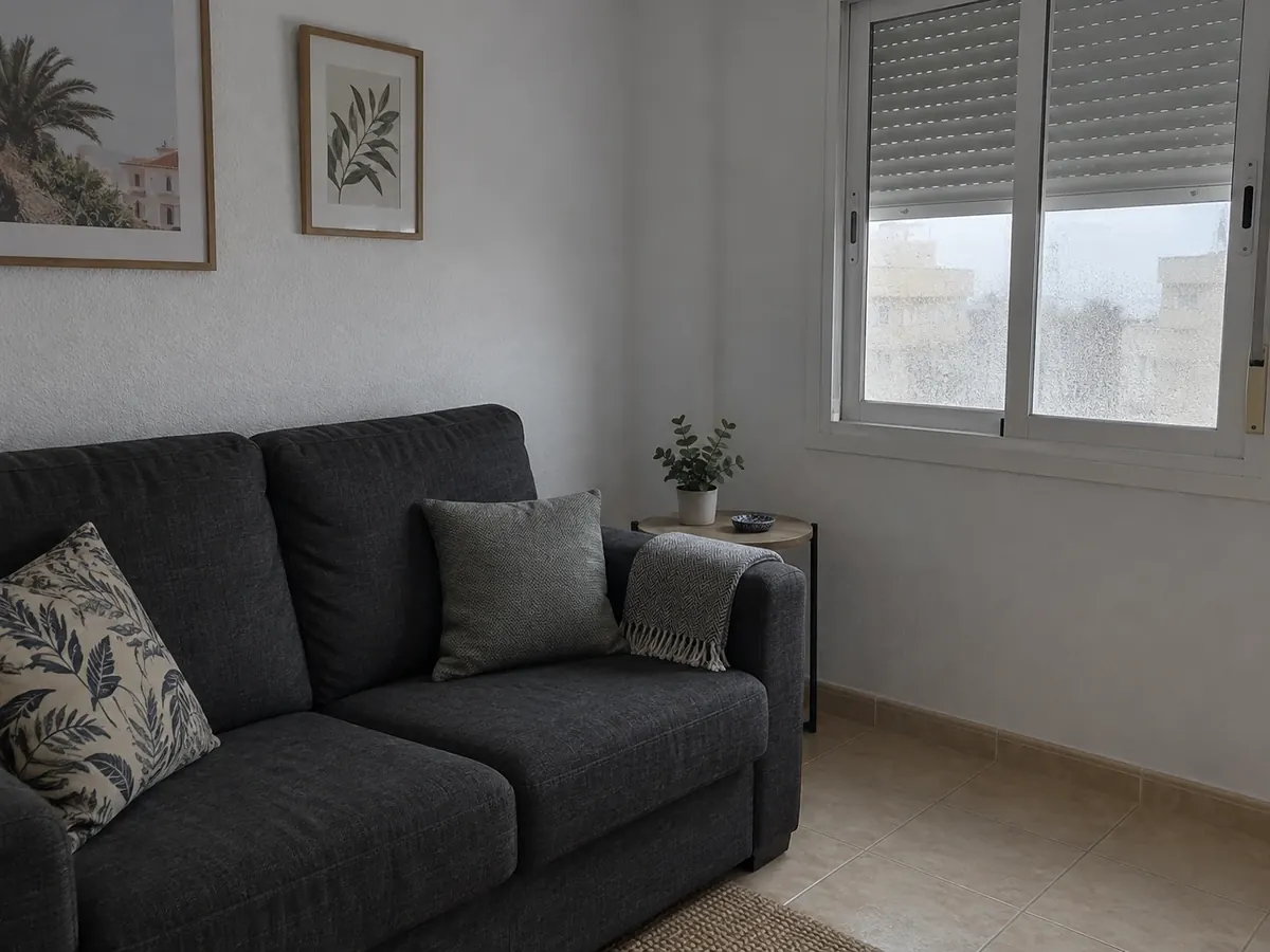 3: sofá en piso cerrado, ventana empañada