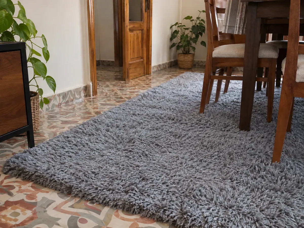 Resultado de limpieza: alfombra de pelo largo gris con orina de gato